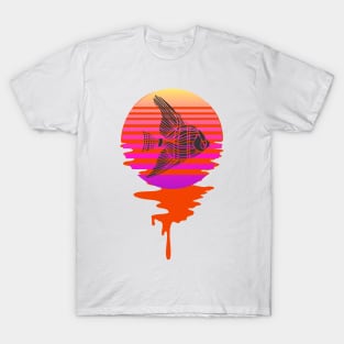 Retro Angel Fish On A 80's Sun Background T-Shirt